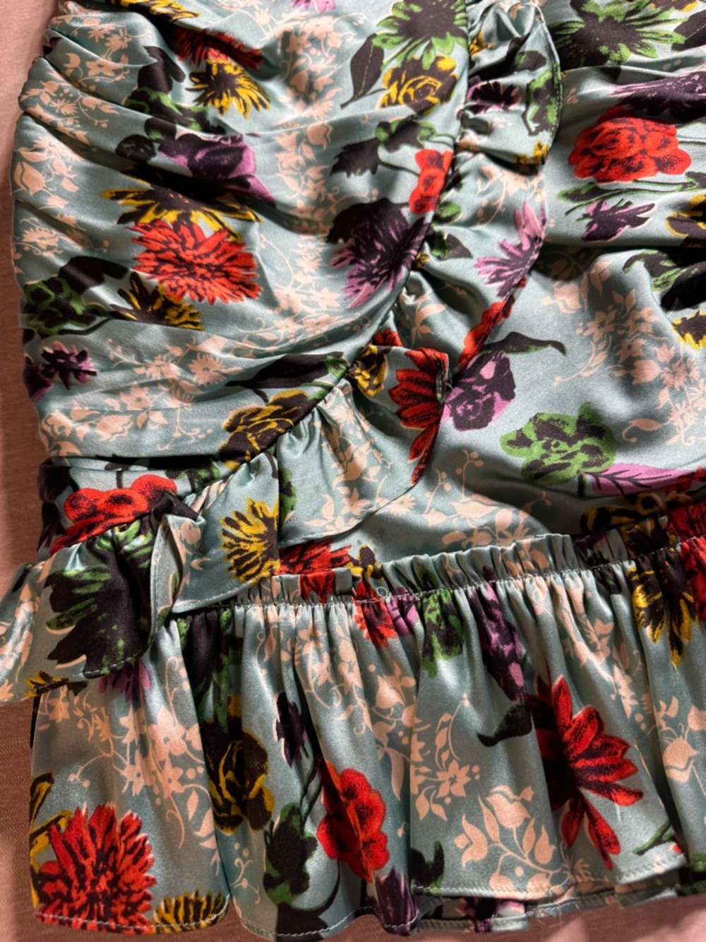 Vintage 90s Betsey Johnson Ruffled and Ruched Silk Floral Dress - Picture 4 of 8